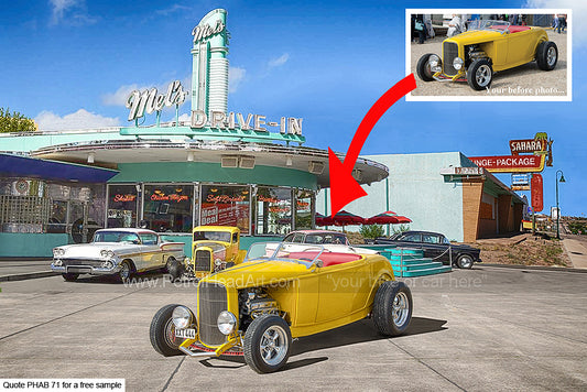 Mel's Diner American Car Art Personalised