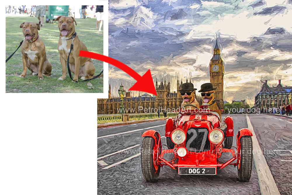 Personalised dog art with cars Big Ben