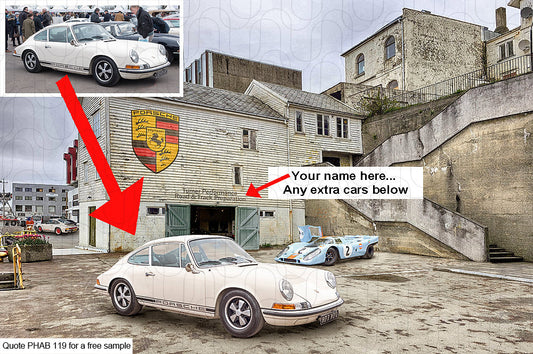 Personalised Porsche Art Rustic Garage