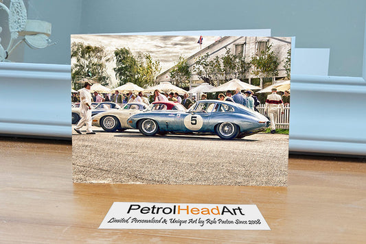 E-Type Art Goodwood Pre Race Greetings Card