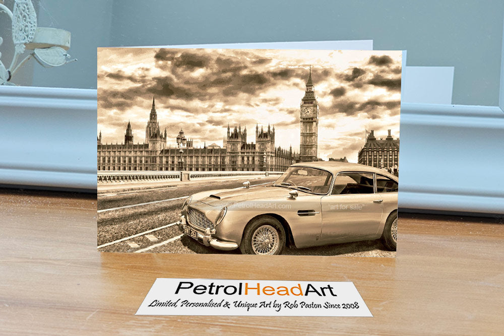 Aston Martin and Big Ben Greetings Card