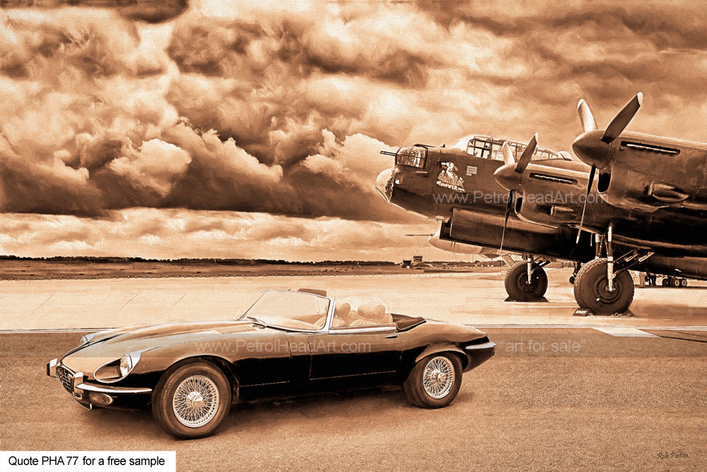 Jaguar E-Type And Lancaster Art Greetings Card