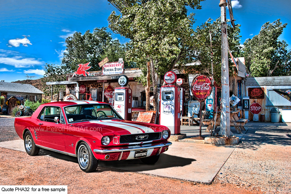 Mustang Art Route 66 Gas Station Art For Sale