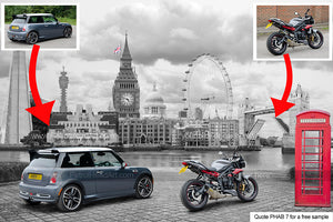 Personalised Bike And Car Art London Background