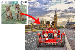Personalised dog art with cars Big Ben