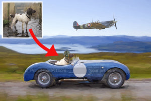 Personalised dog art Racing the Spitfire